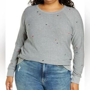 Chaser Tiny Hearts Embroidered Sweatshirt Womens Plus Size 1X Raglan Sleeve
